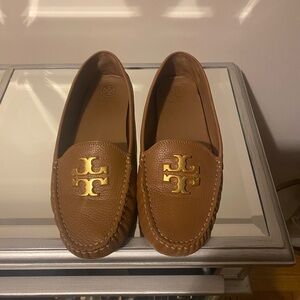 Tory Burch Brown Loafers with Gold Logo
